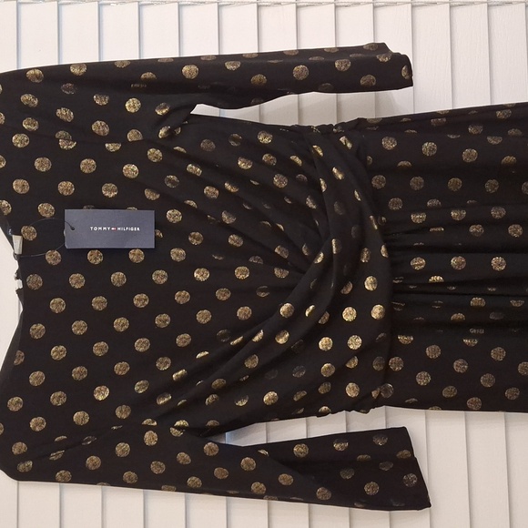 Tommy Hilfiger Petite Metallic Dot Ruched-Waist Dress - Picture 4 of 8